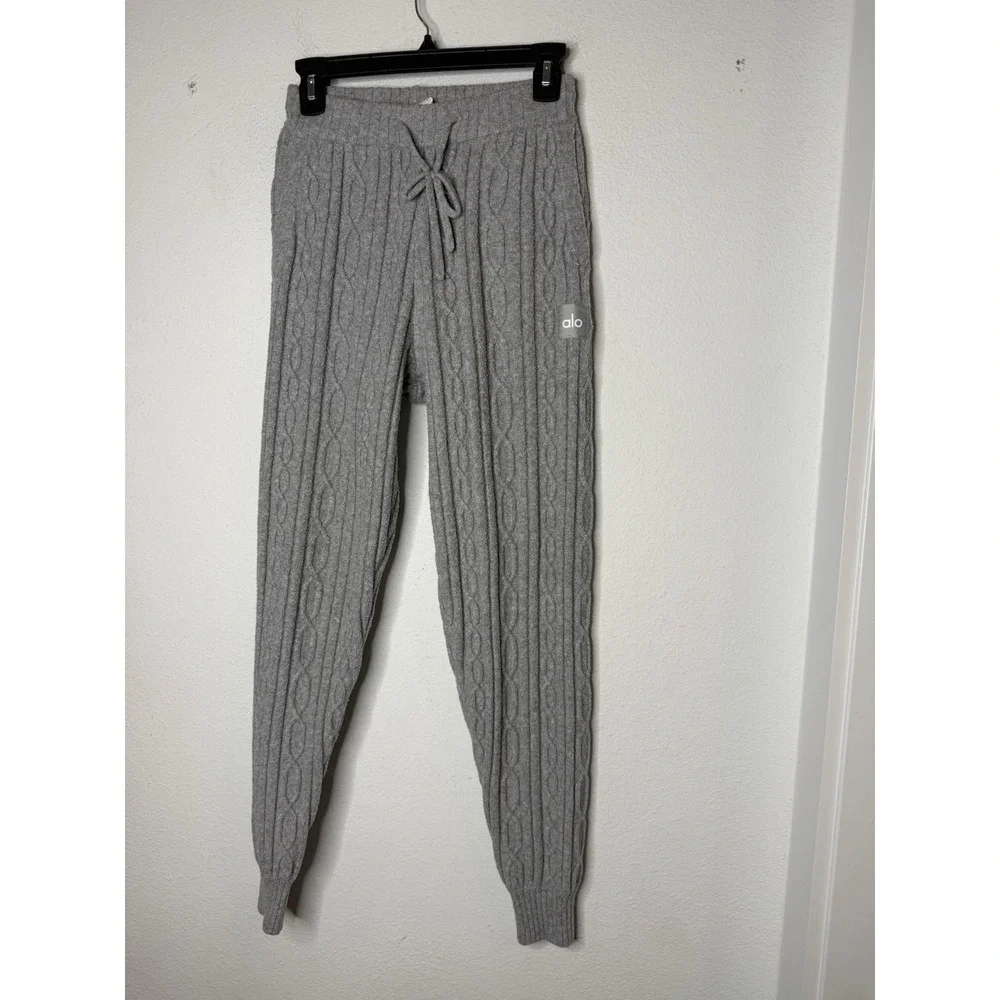 Alo Yoga Winter Bliss Pant Cable Knit Sweater Pants Grey XXS Minimalist‎ Cozy